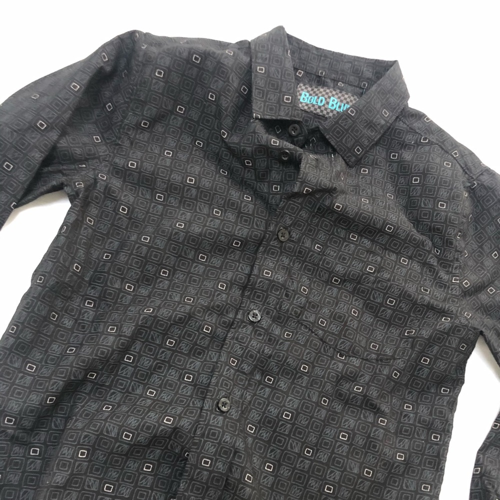 Boys 8 black grey bold blue button down